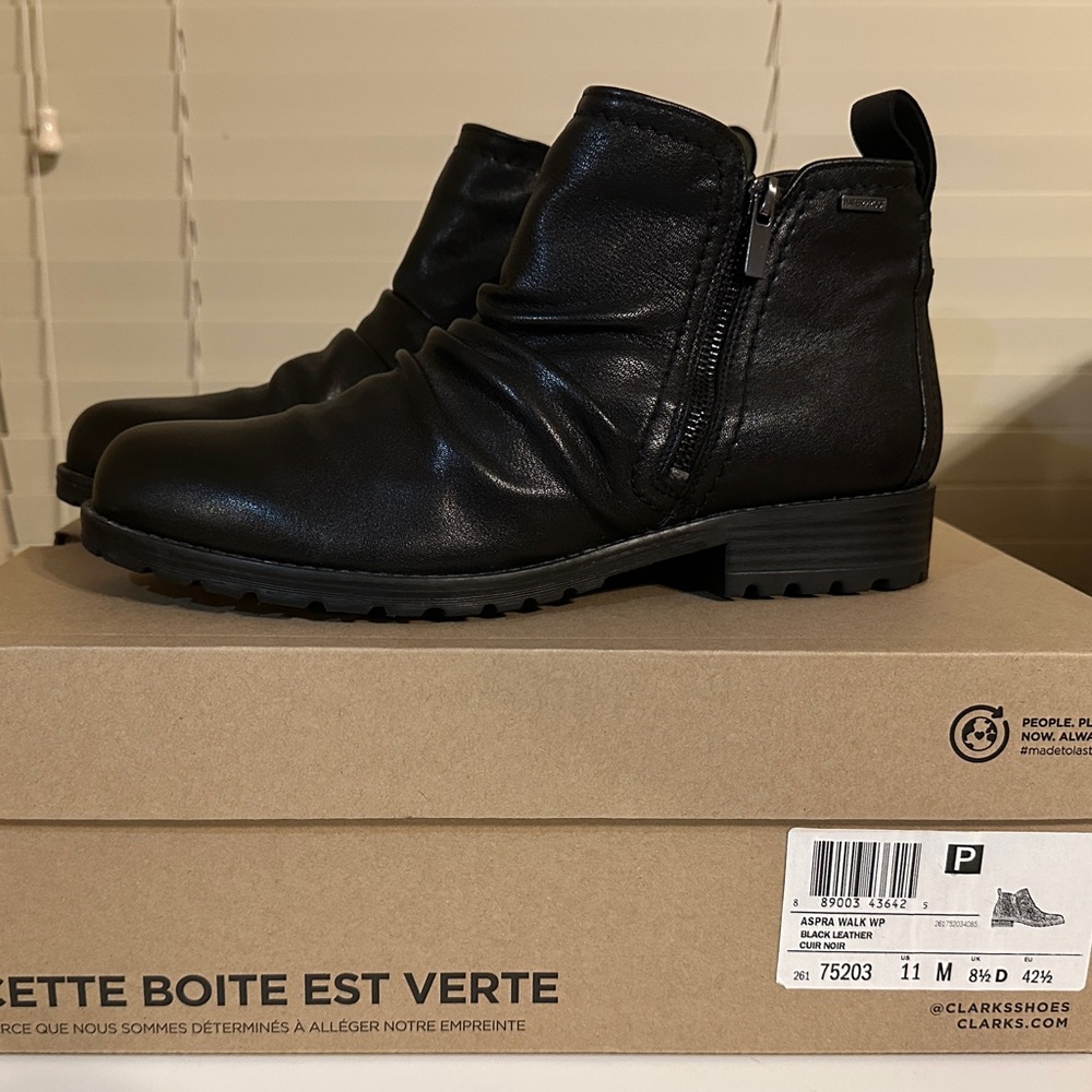 Clarks Black Leather Ankle Boots